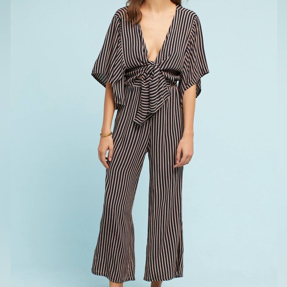 Faithfull the Brand Tilos Tie-Front Wide-Leg Jumpsuit San Marino Stripe AUS 10